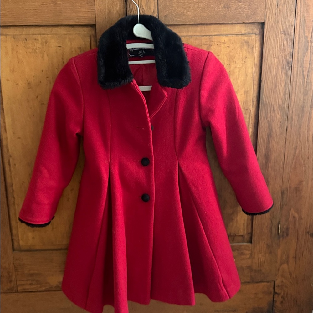 Stephanie Mathew’s Girl's Red Wool Blend Coat With Faux Fur Trim Size 4T